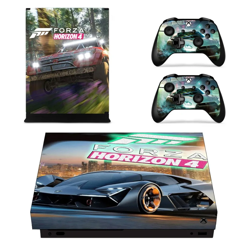 Полный набор лицевых плит кожи наклейки Forza Horizon 4 для Xbox One X консоли и два контроллера
