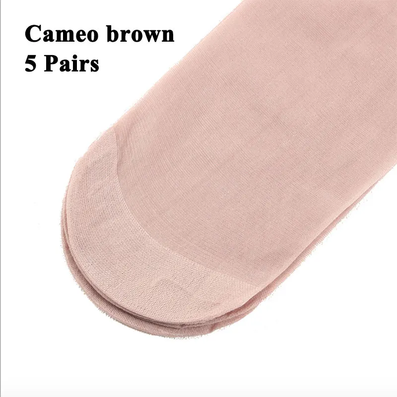 Cameo brown 5 pairs 5 пар/лот, прозрачные Нейлоновые женские носки, летние тонкие дышащие однотонные повседневные короткие женские носки, новинка, хорошая цена - Цвет: Cameo brown 5 pairs