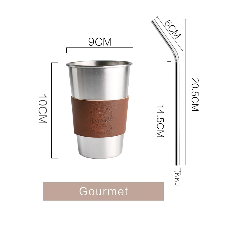 GOURMET Кофейные кружки из нержавеющей стали 350 мл чайные чашки большие кружки для путешествий кемпинговые кружки кофейная чашка с соломинкой и модная Изолированная кожа - Цвет: GOURMET