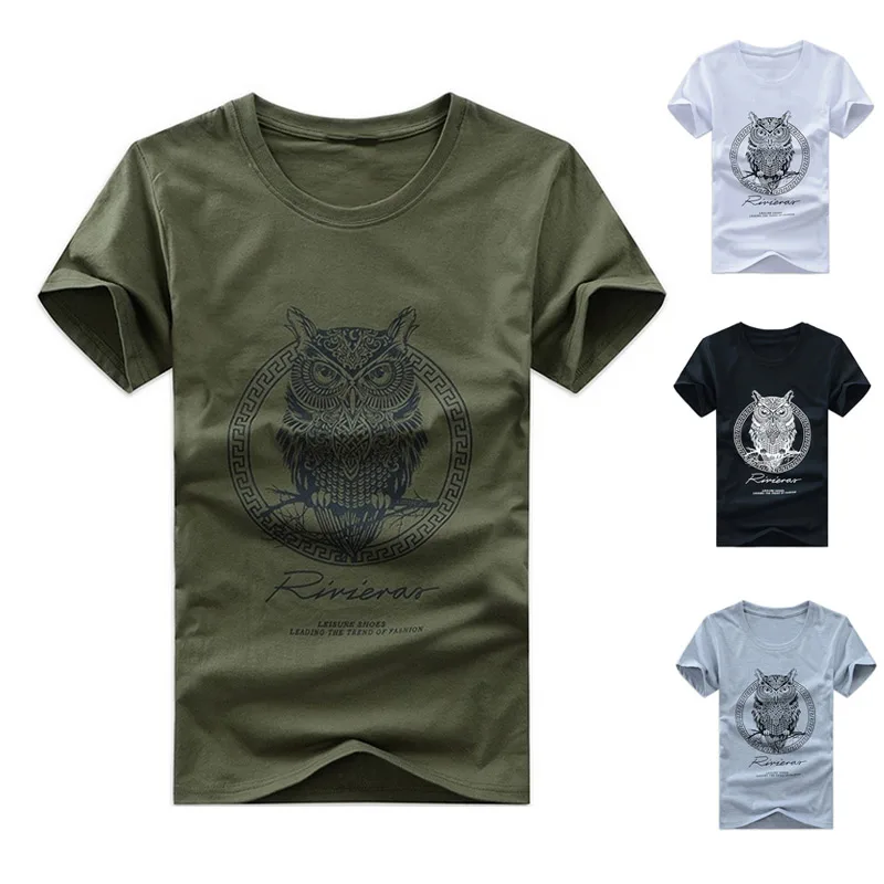 Модная Мужская хлопковая футболка с коротким рукавом принтом совы летняя