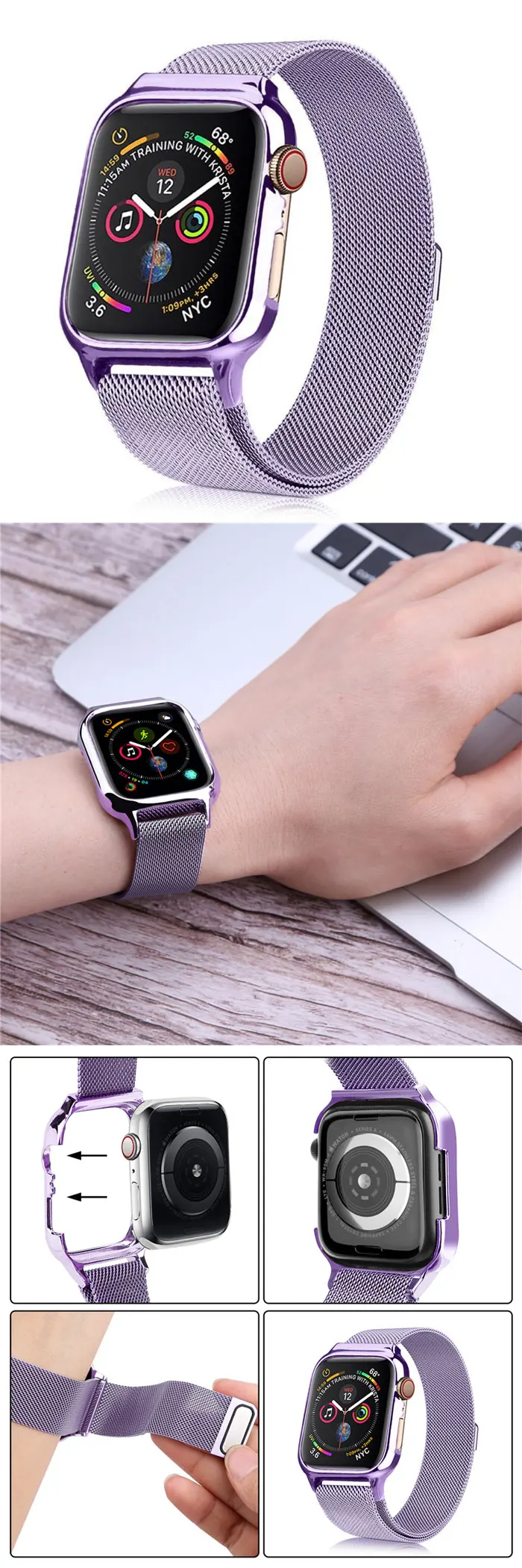 Защитный чехол+ металлический ремешок для apple watch Band 44 мм 40 мм iwatch series 5/4 Миланская петля браслет и крышка аксессуары