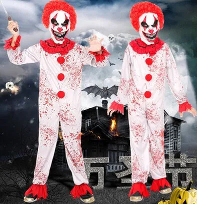 Страшный костюм клоуна для детей Детский на Хэллоуин зомби забавная одежда