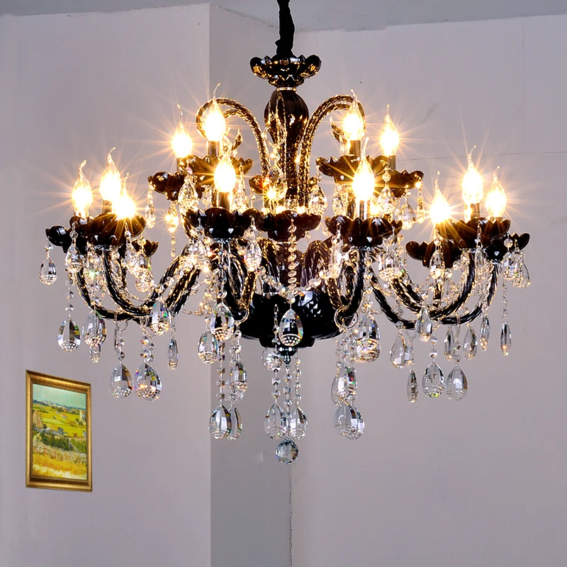 Vintage High Quality Black Crystal Chandelier Lustre De Cristal dining room ballroom LED candle chandeleier kitchen glass lamp |