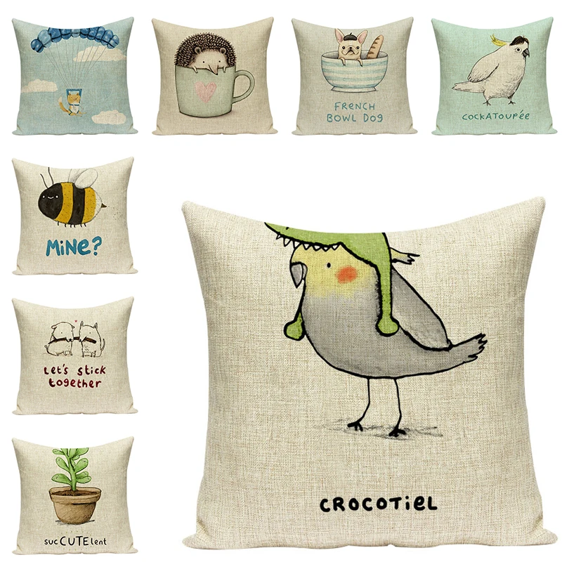 Наволочки с животными Льняные Декоративные наволочки Мультяшные диванные