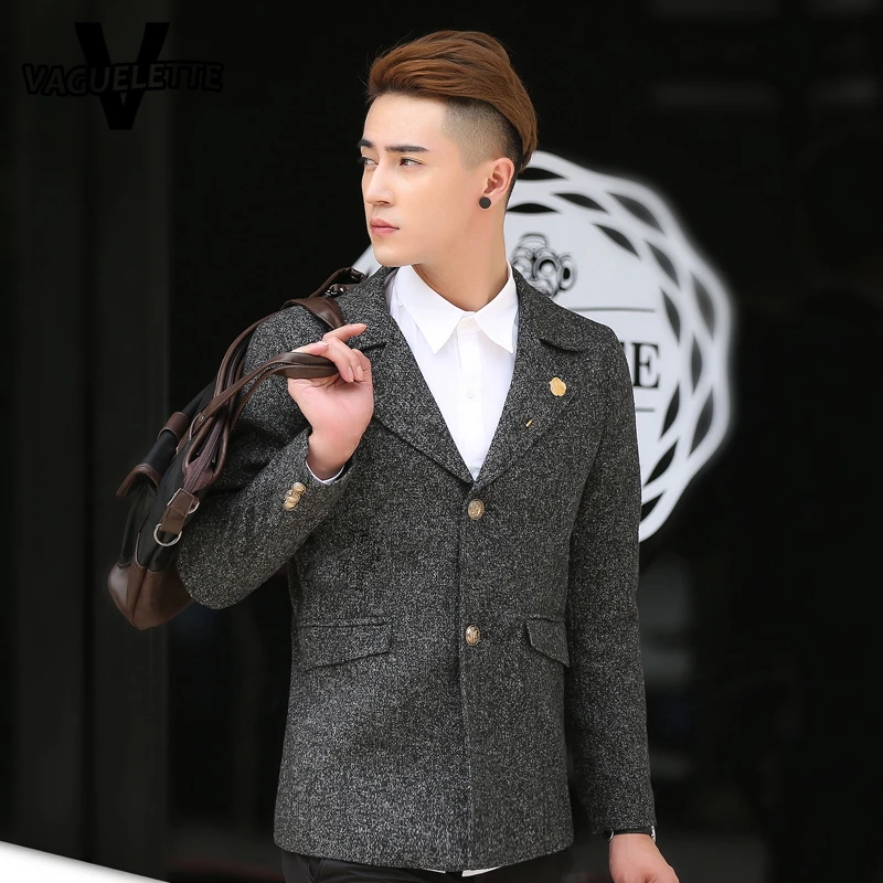 Классический Твид Мужчины Blazer Дизайн Тощий Винтаж Turn Down Воротник Пиджак Моды