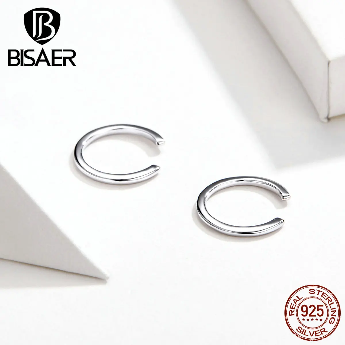 BISAER Аутентичные 925 пробы серебряные геометрические серьги-гвоздики для женщин простая линия женские свадебные серьги, ювелирные изделия ECE647