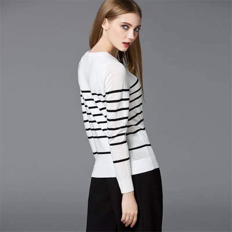 Полосатые женские блузки 2020 Весенняя блузка женская трикотажная с круглым
