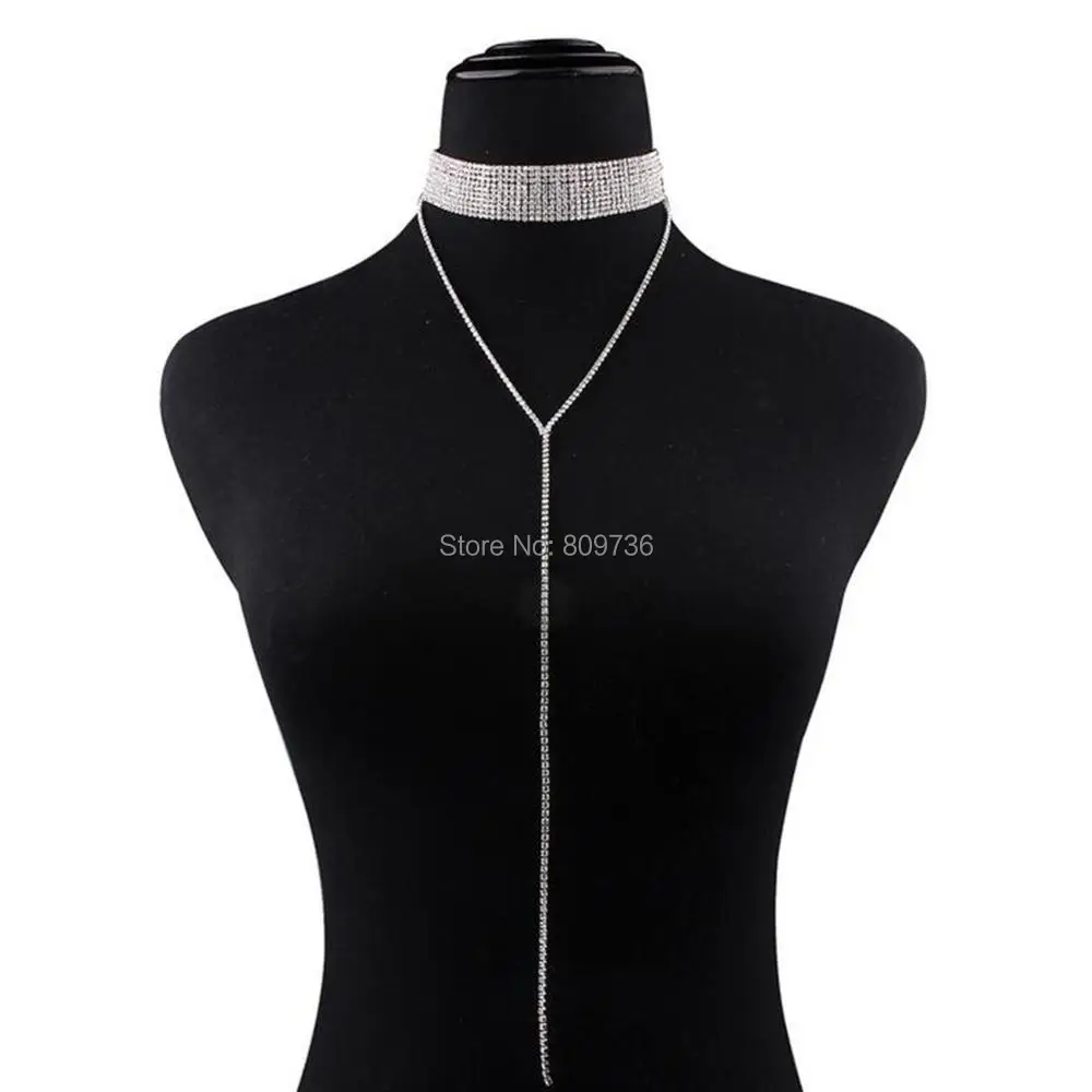 Готические Стразы колье-чокер золотого и серебряного цвета длинная цепочка для