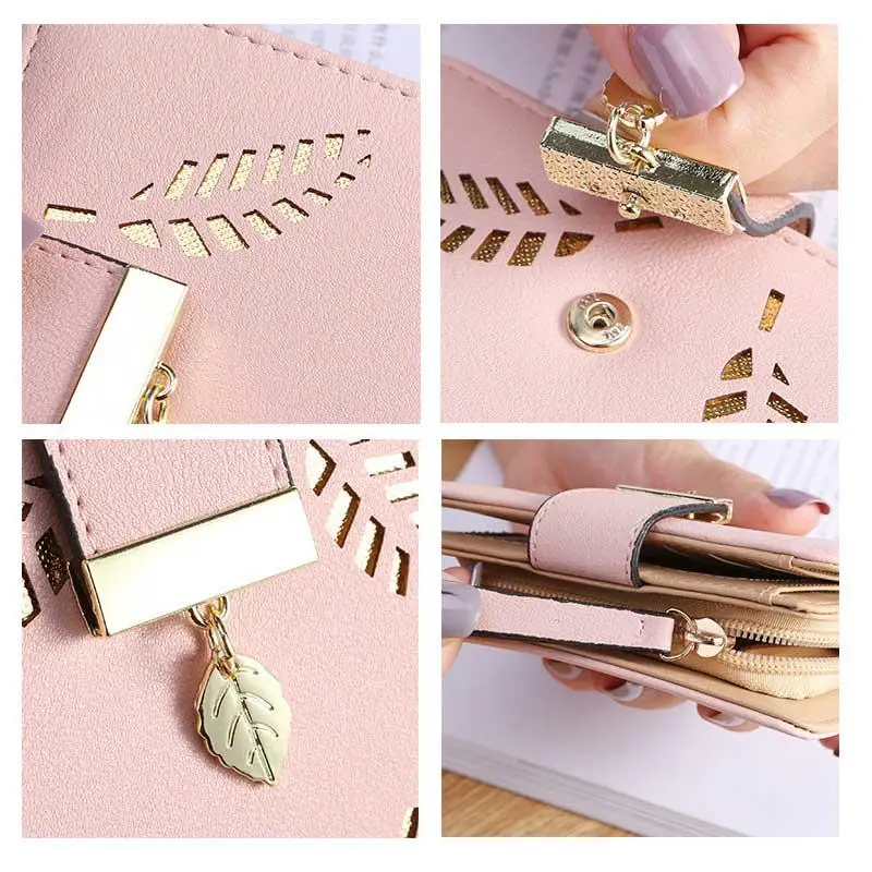 2018 женский кошелек длинный золотой полый мешочек с листьями сумочка для монет