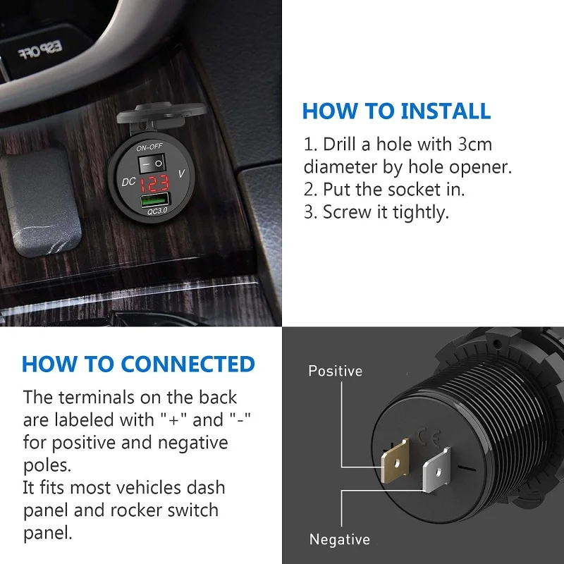 12 В 18 Вт 12 В/24 В Quick Charge 3,0 USB Автомобильное зарядное устройство адаптер питания водостойкий с выключателем светодиодный цифровой игровой для автомобиля RV