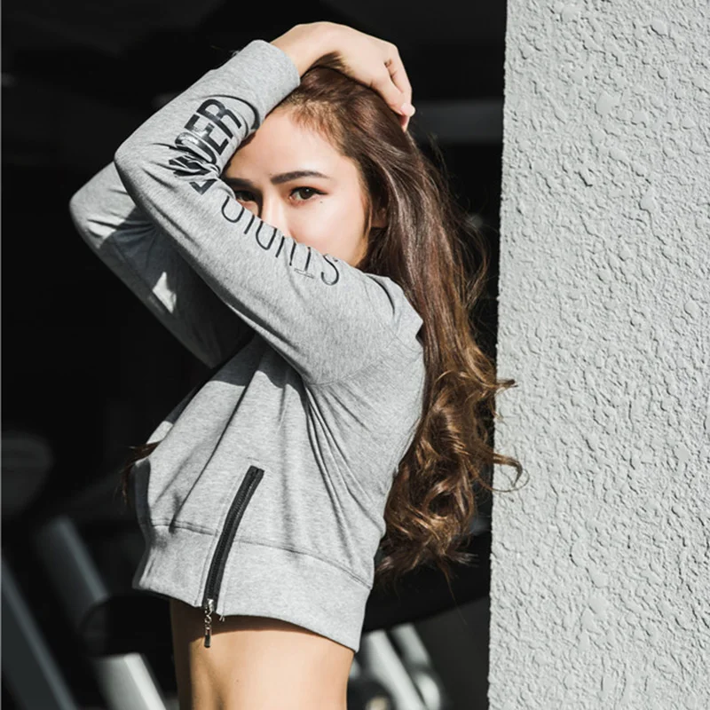 MAIJION печатных молния фитнес Йога рубашки для женщин Свободные Половина талии с