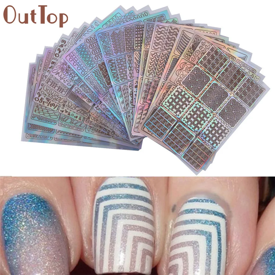 OutTop 3 листа Новый полый неправильный трафарет для ногтей многоразовый маникюра