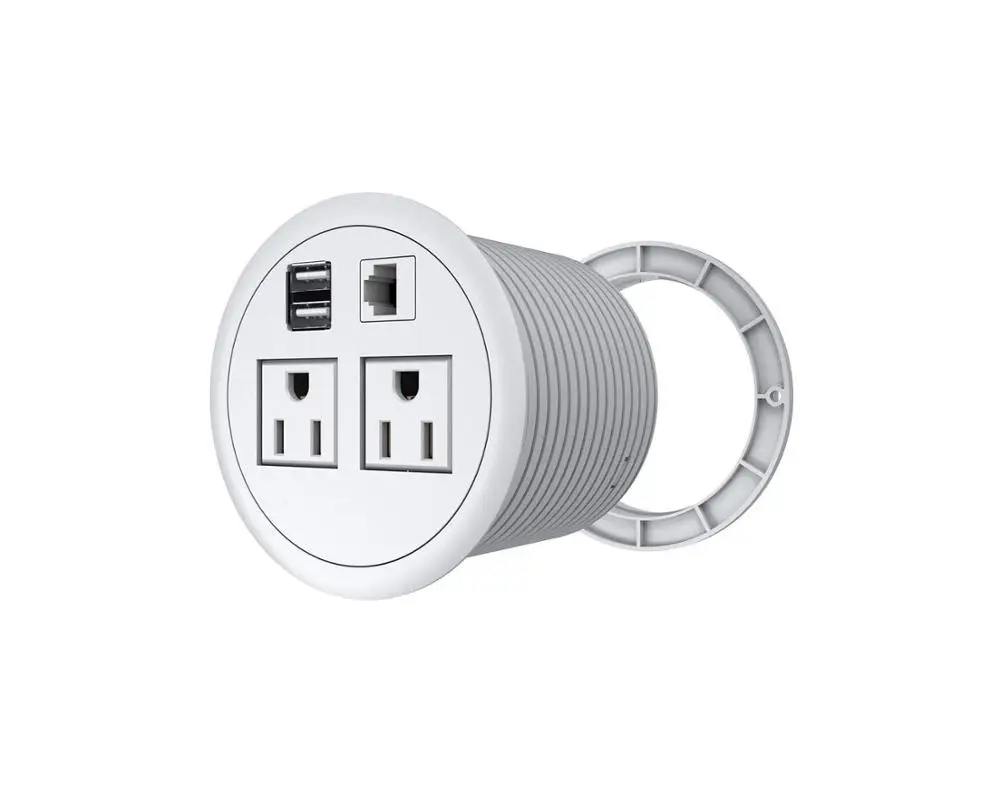 white Силовая втулка 2 розетки 2 USB 1 RJ45 порты для кабельного управления слот/офисный стол/стол для конференций белый и черный цвет - Цвет: white
