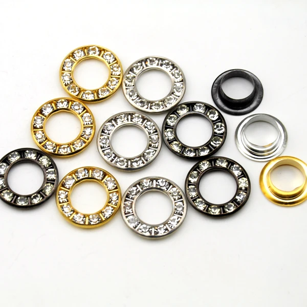 

120sets Metal eyelet Inner size 9mm round metal brass rhinestone eyelets crystal diamond grommets glass eyelets RE-17mm