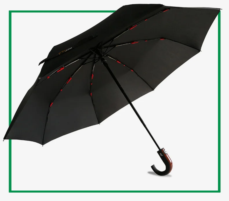 Classic Imitation Wood Bent Handle Automatic Big Umbrella Men Windproof 3Fold Umbrella Rain Women Business Quality Men Umbrella
