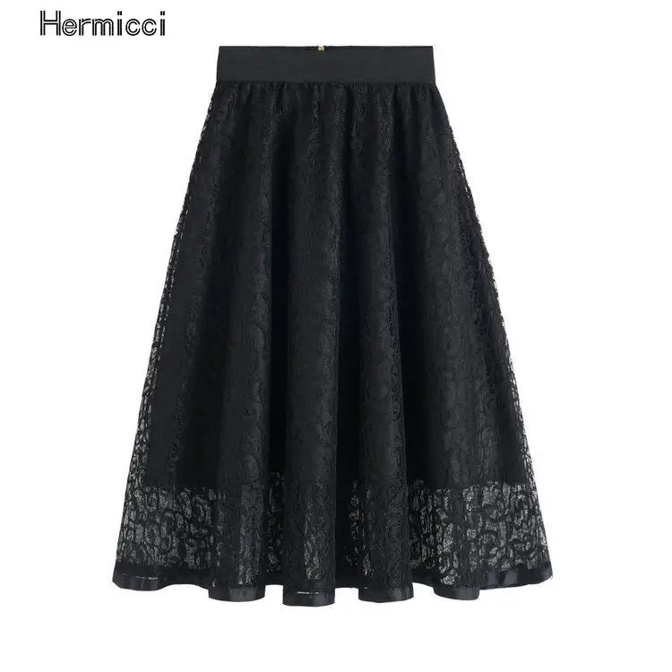 Женская кружевная юбка с вышивкой винтажная средней длины цветочной и высокой