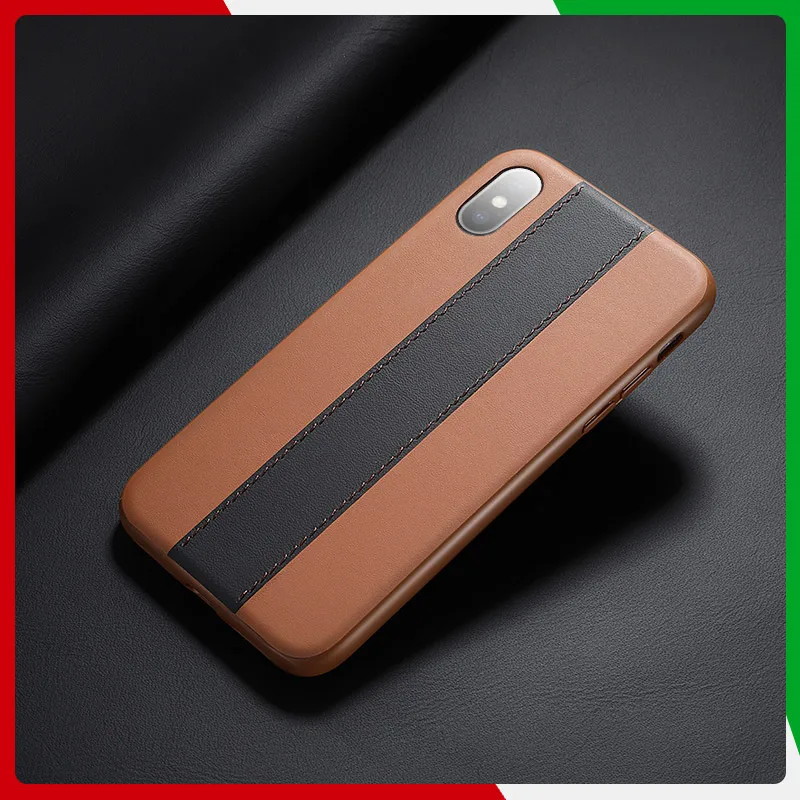 Brown Black Sancore натуральная кожа наппа защитный чехол для телефона для iPhone X XS Max Роскошный PU ткань для iPhone Сумка задняя крышка - Цвет: Brown Black