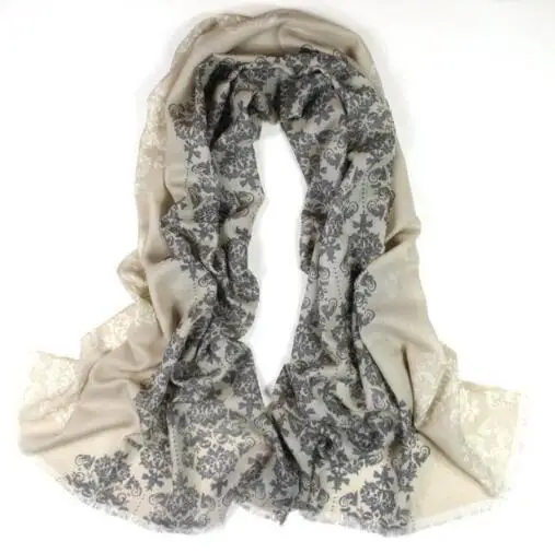 

100% cashmere women floral scarf tassel large shawl