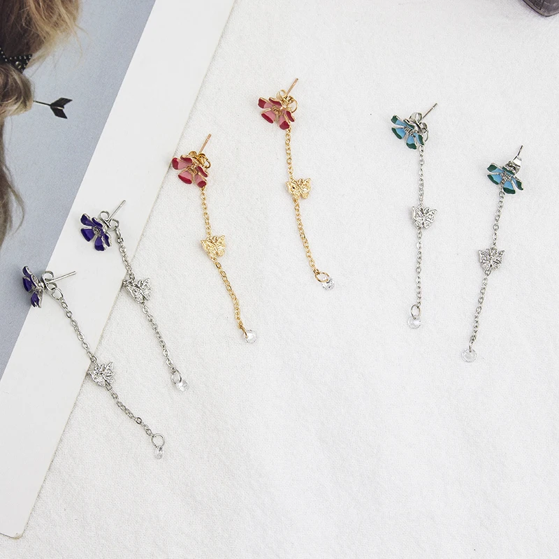 Милые в Корейском стиле с узором из роз длинная цепочка виде бабочек украшенные