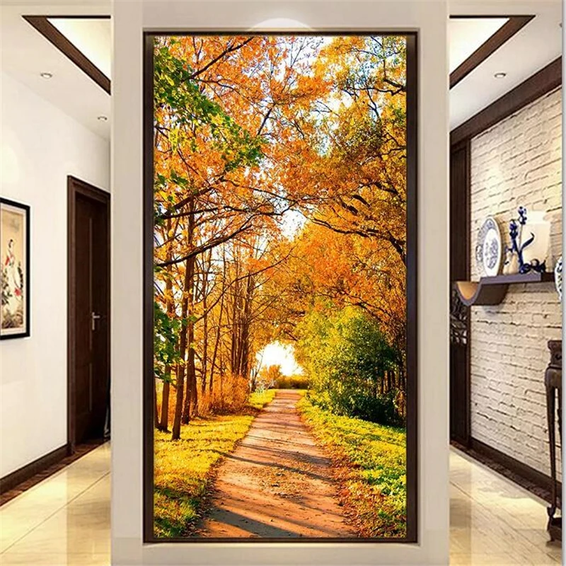 Wellyu пользовательские обои 3d фото фрески красивый кленовый лес дорога 3D крыльцо