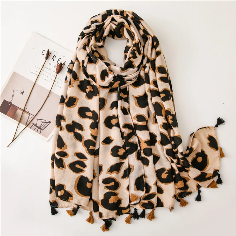 Женский винтажный зимний шарф из вискозы с леопардовым принтом | Аксессуары для