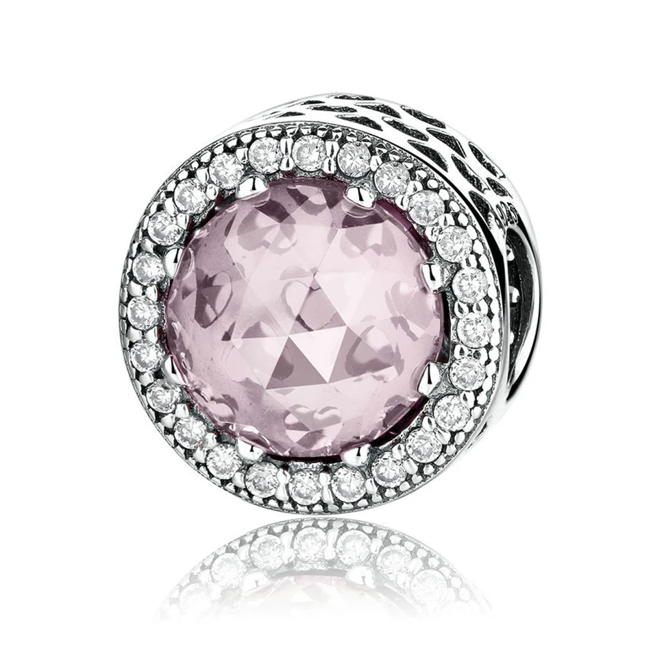 BELAWANG 925 пробы Серебряный Розовый кристалл шармы Бусины Fit Pandora браслет кулон для женщин Оригинальные Ювелирные изделия Аксессуары