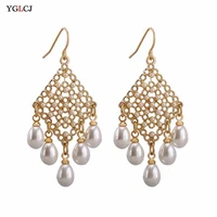korean version of the simple temperament gold tassel ladies earrings imitation pearl long earrings bohemian womens ear clips