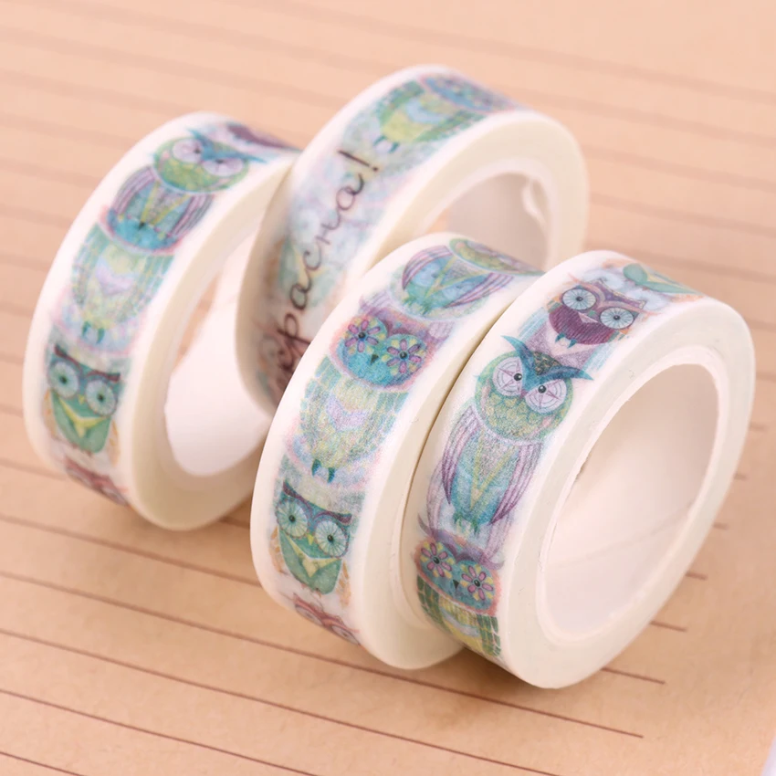 15 мм X 10 м милые Kawaii сова декоративные бумажные васи ленты DIY Скрапбукинг Маскировочная клейкая лента, наклейка, этикетка для школы, офиса, канцелярские принадлежности