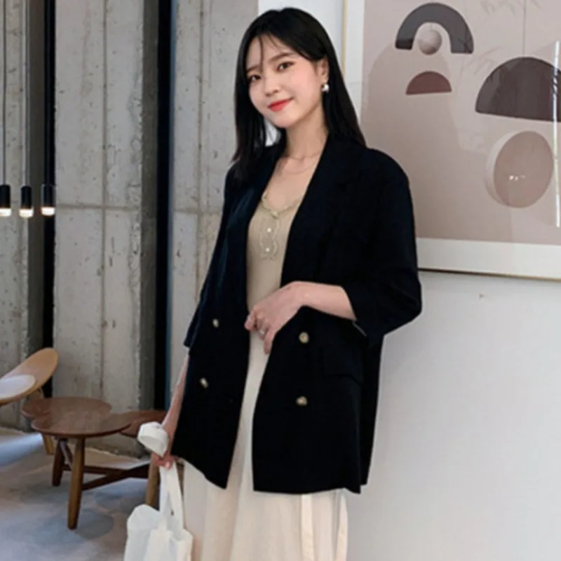 Женский однотонный Блейзер genayoa летние пальто из хлопка и льна три четверти для