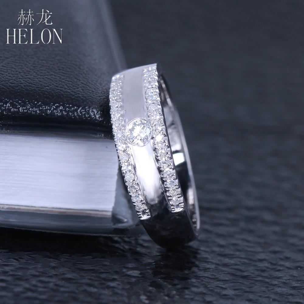 HELON Solid 14 K белое золото 0.25ct натуральный алмазный обруч для свадьбы юбилей женские модные ювелирные изделия кольцо