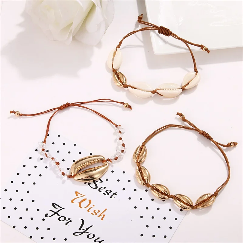 Женский браслет с ракушками летняя Регулируемая цепочка из ракушек в богемном