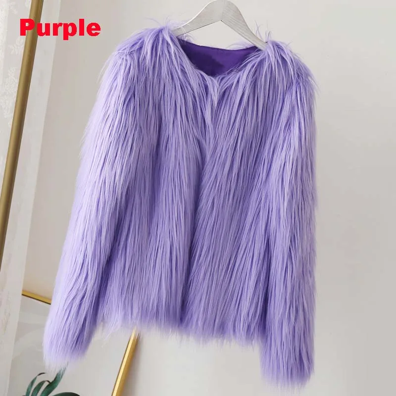 purple faux fur coat 20 цветов размера плюс 4XL женские черные пушистые пальто из искусственного меха куртки белые пальто из искусственного меха женские зимние теплые пальто женская верхняя одежда - Цвет: purple faux fur coat