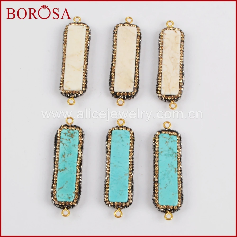 BOROSA натуральный камень Howlite соединитель из друзы прямоугольная синий белый