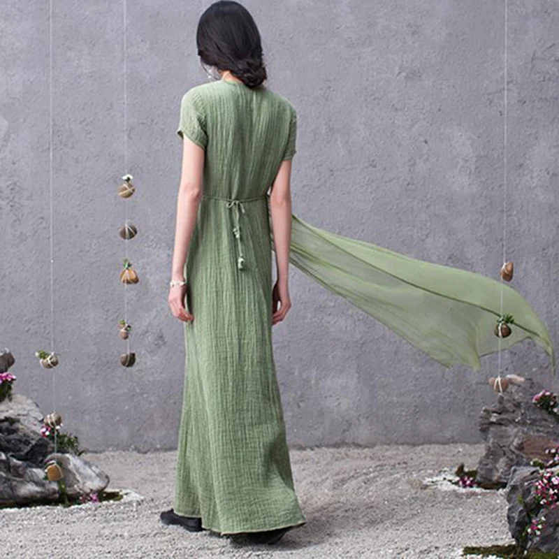 Женское длинное платье с вышивкой винтажное льняное хлопковое большого размера