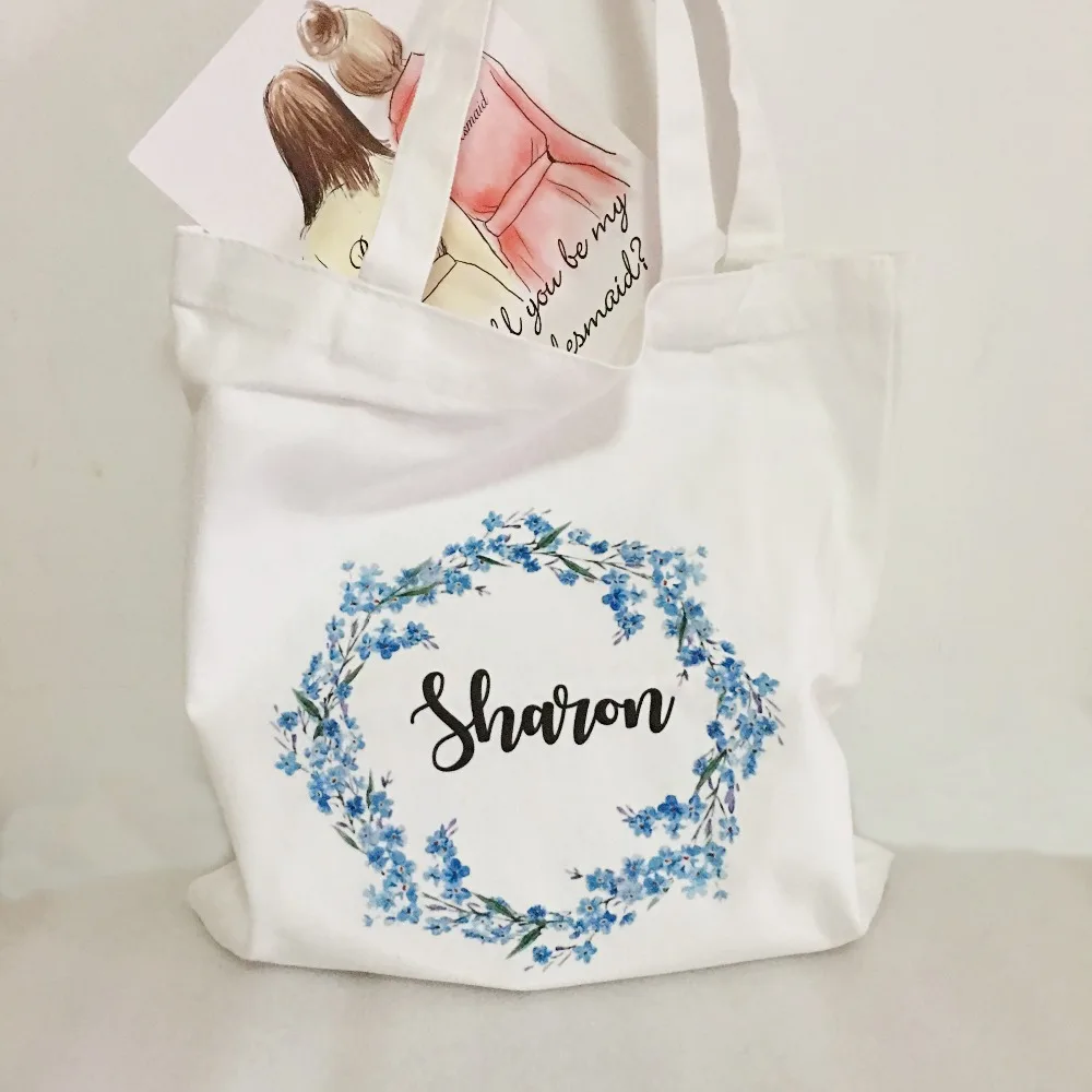 

7pcs lot custom logo cotton hen party gifts bag personalized maid of honor of maid bridesmaid gift bag wedding