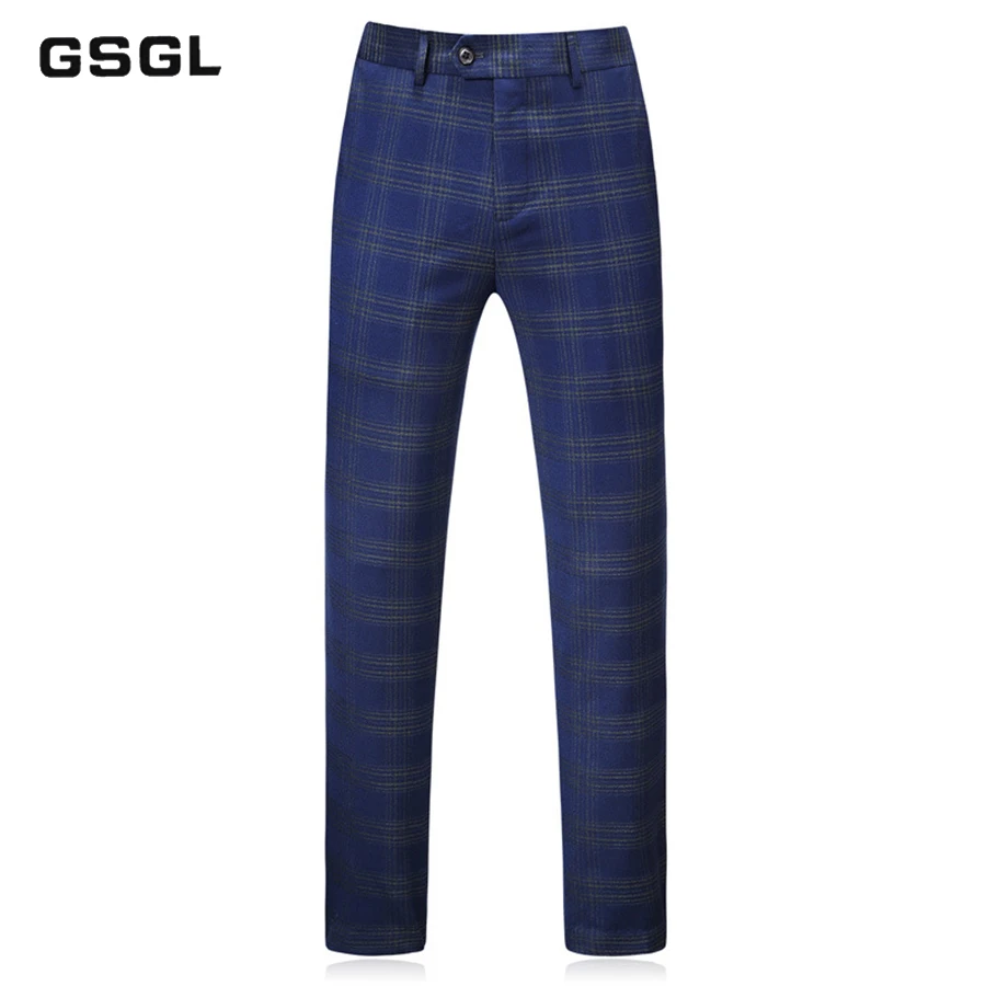 Mens Double Breasted Suits Spring Autumn S-5XL Groom Wedding Suit 3 Piece Blue Plaid Suit Business Formal Wear