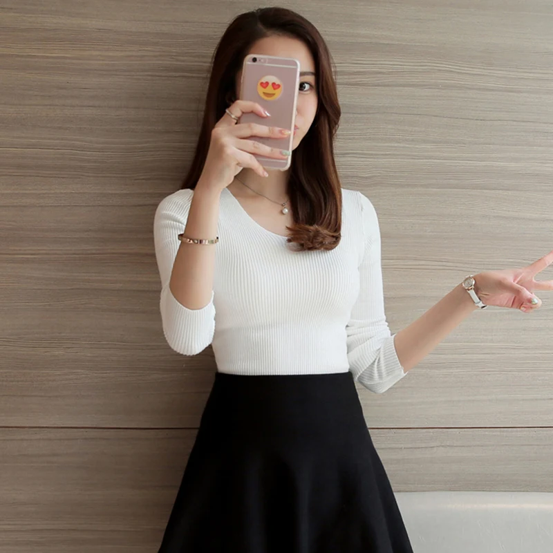 Женский свитер AOSSVIAO черный с длинным рукавом и треугольным вырезом для осени