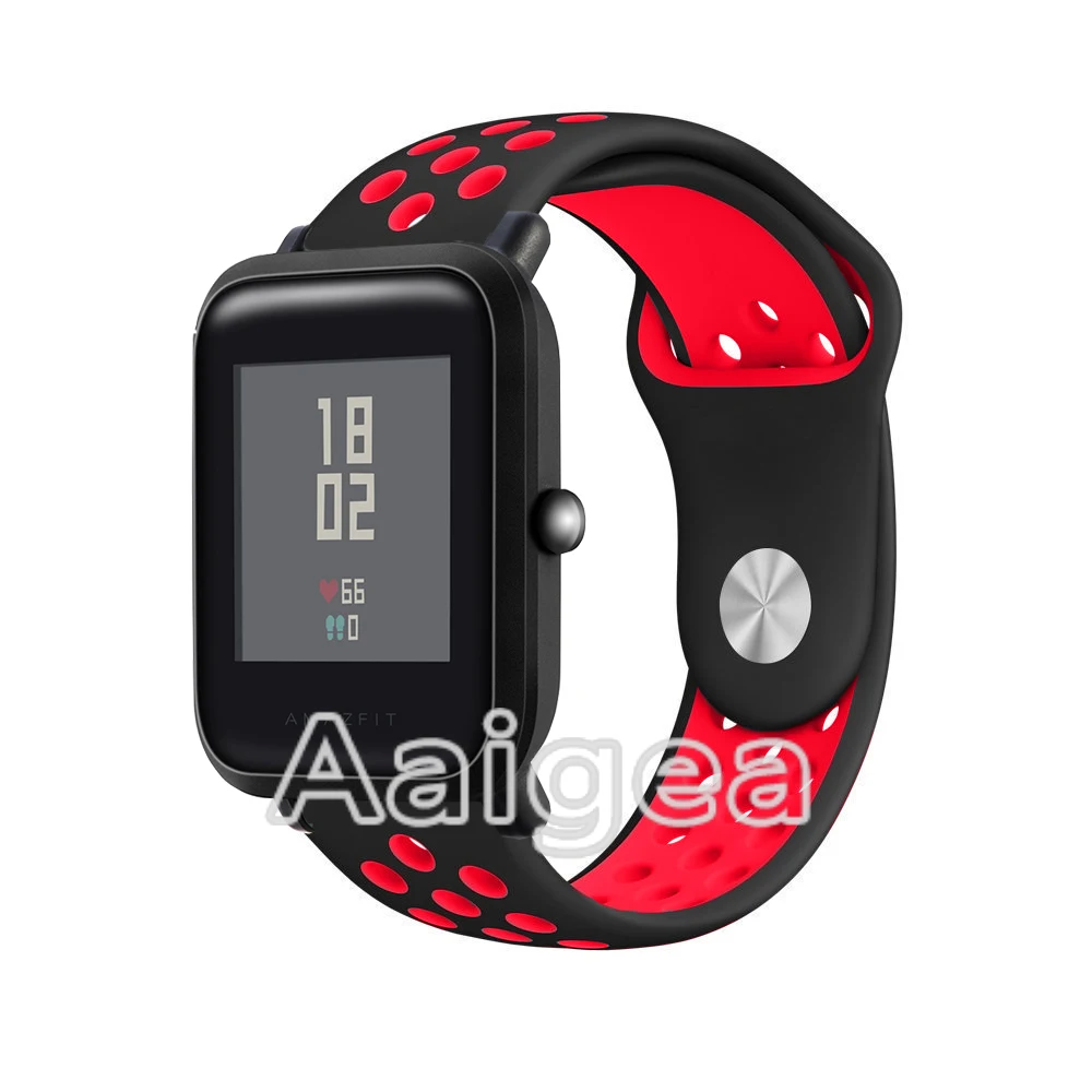 Мягкая силиконовая лента сменный ремешок для Huami Amazfit Bip BIT PACE Lite Youth 20 мм Мужские спортивные Ремешки для наручных часов для amazfit bip - Цвет ремешка: black red