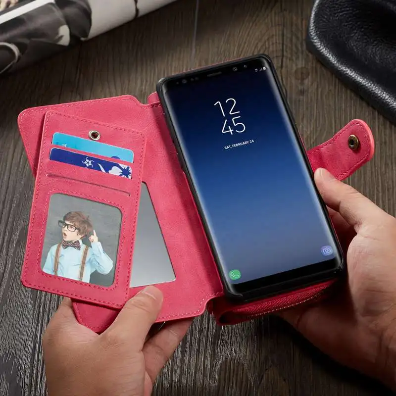 Многофункциональный съемный чехол-кошелек для samsung GaLaxy Note 9, флип-чехол из искусственной кожи на молнии, чехол для телефона samsung Note9