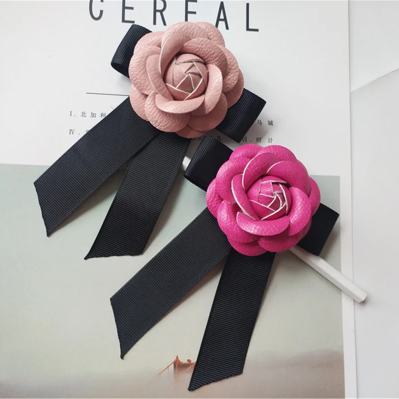 Женская мода высокого качества из натуральной кожи цветок камелии Броши бант