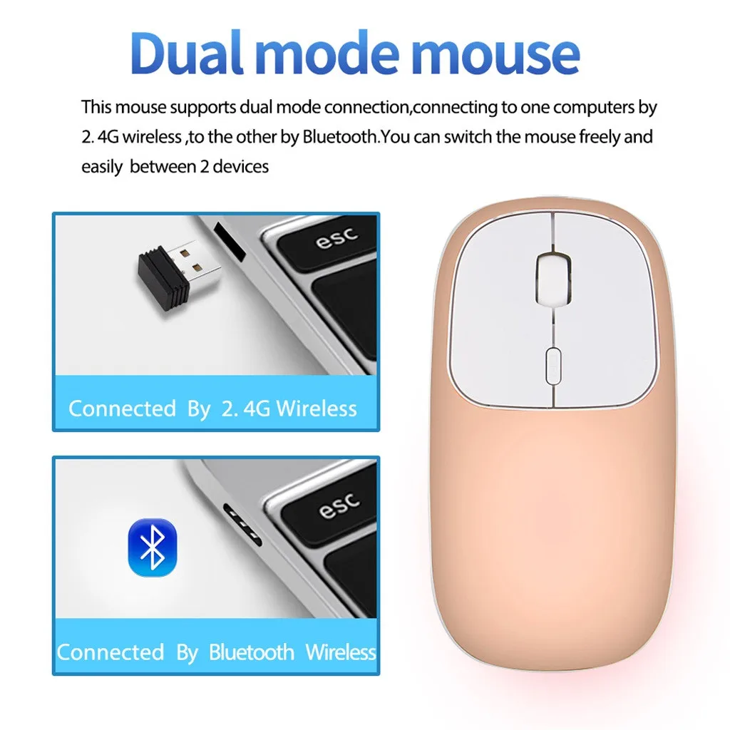 Беспроводная bluetooth-мышка VOBERRY перезаряжаемая 2,4 ГГц, металлическая Бесшумная Двухрежимная оптическая мышь 1600 dpi, точное расположение IC