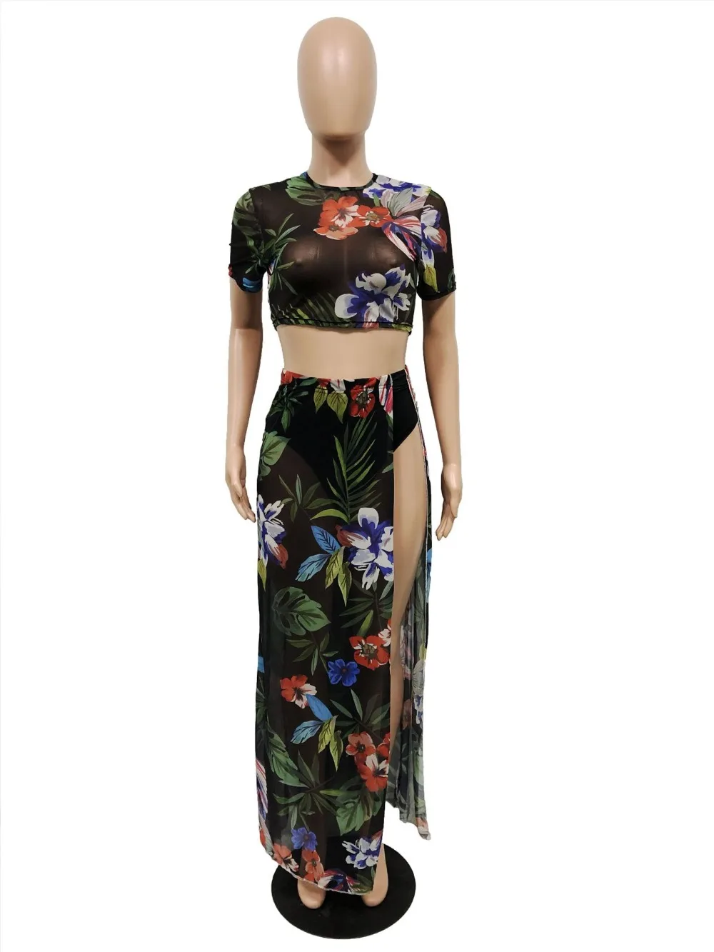 Летнее Сетчатое платье с цветочным принтом комплект из 2 предметов Vestidos Estampado