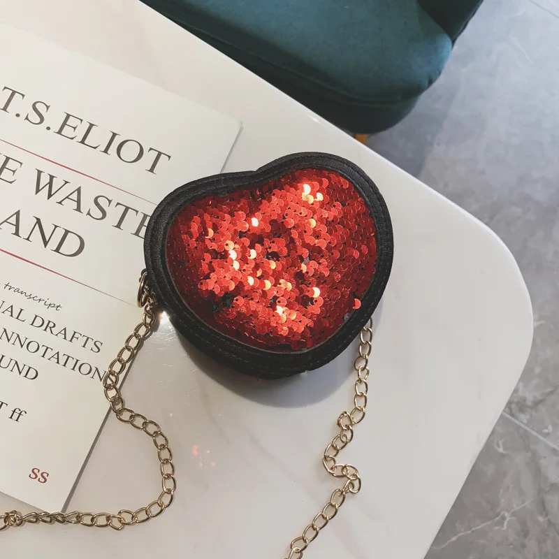 Детская сумка через плечо для девочек в форме сердца с блестками на молнии ключей