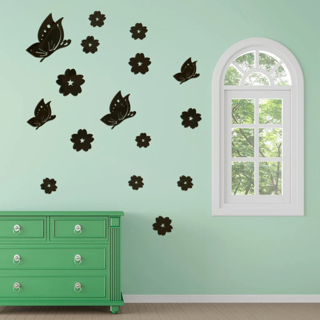 Acrylic wall Mirror sticker 3D Butterfly Combination Effect Wall Sticker Decal Home Decor maison Stickers 3d F451222 | Дом и сад