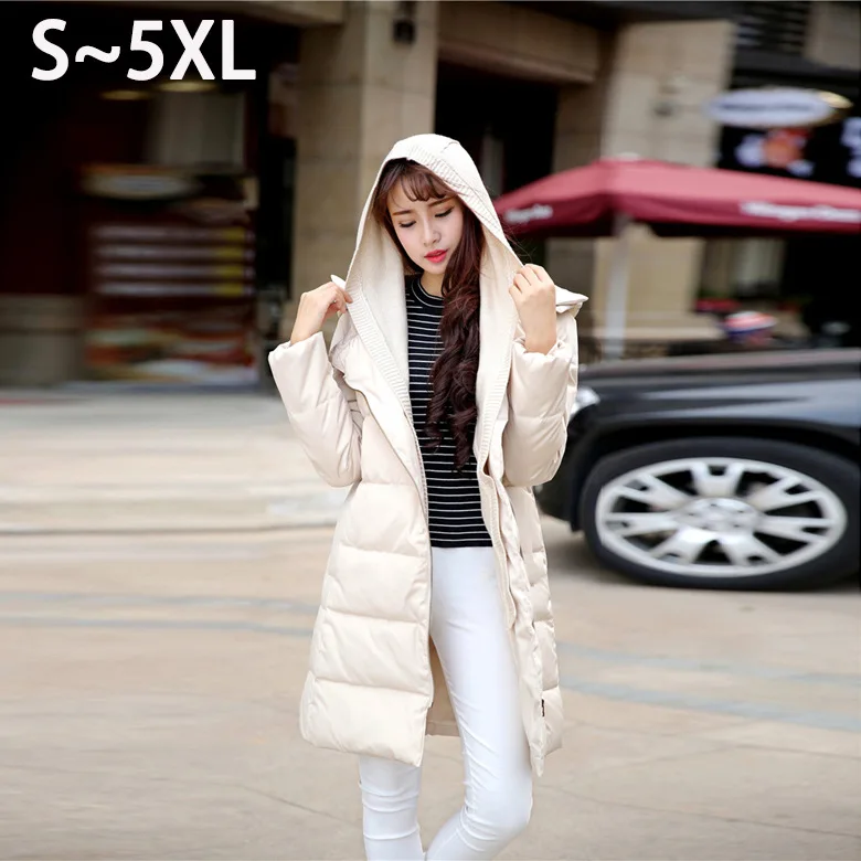 

Plus size European and American 2016 fashion detachable knitting hooded down jacket women long thickening warm winter down coat