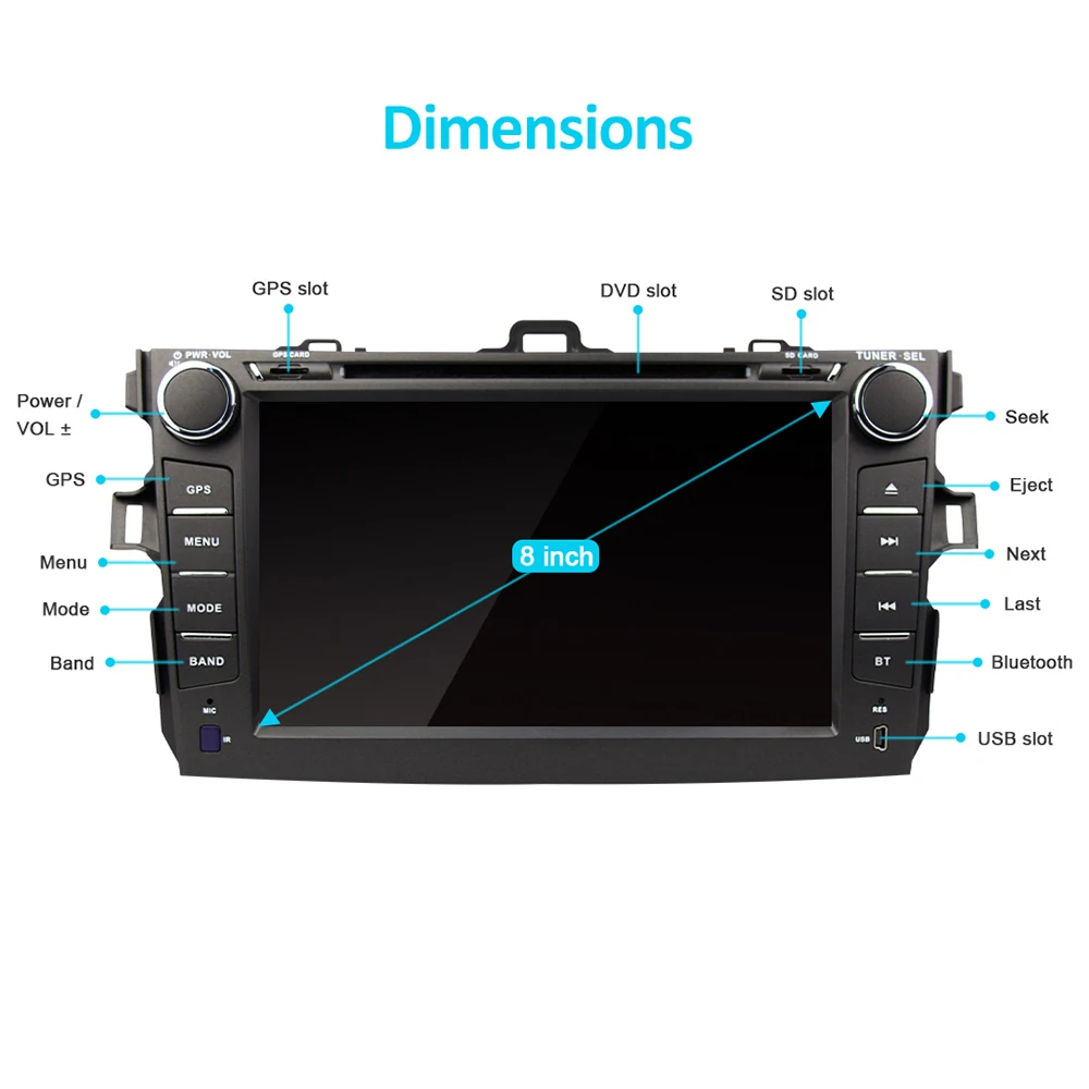 Автомагнитола Eunavi 2 din с dvd плеером и gps навигацией для Toyota Corolla 2007 2008 2009 2010 2011 8