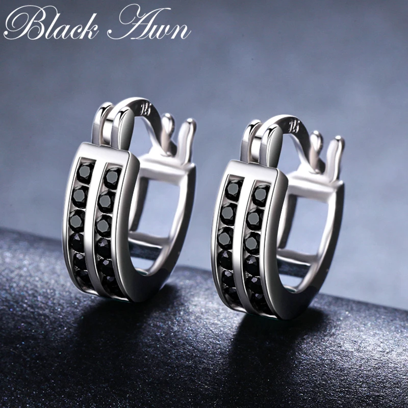 Женские винтажные серьги кольца [BLACK AWN] сережки из стерлингового серебра 925 пробы