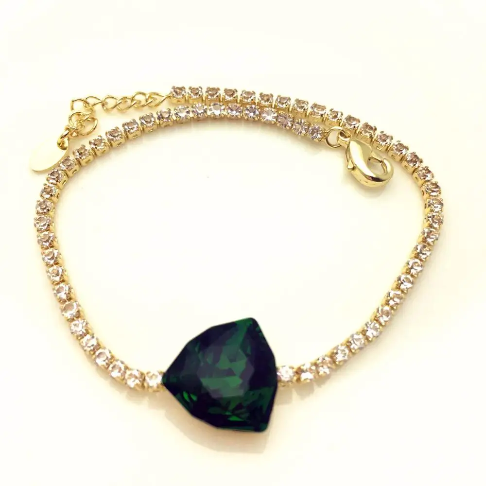 Gold plated Peridot Год Bijoux Рождественский подарок ювелирных изделий с коробкой уникальный геометрический браслет с кристаллом от Swarovski для женщин - Окраска металла: Gold plated Peridot