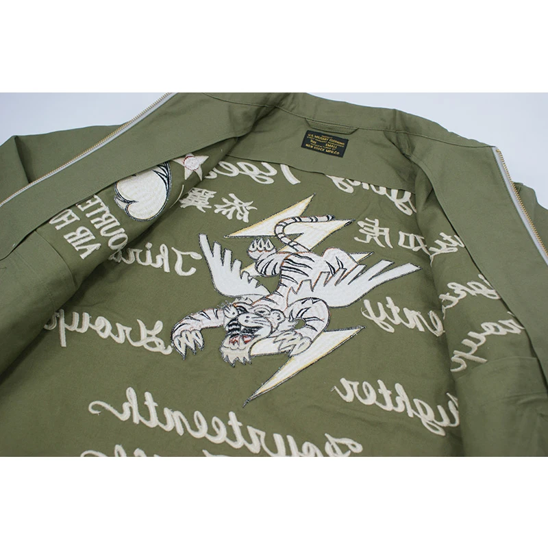 Мужская куртка с вышивкой в виде летающих тигров армейский зеленый пилот осенняя