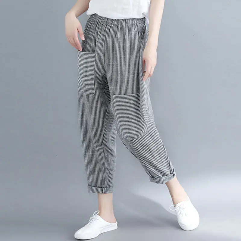 M-5XL Pants Female Plus Size Women's Summer Clothing Fashion Striped Casual Tide New Pantalon Femme Large Trousers f1215 | Женская